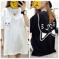 メール便661809】大きいサイズ ねこ ネコ 猫プリントシンプル カットソー Tシャツ ワンピース LL~4L