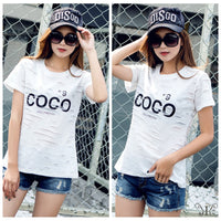 メール便901378】大きいサイズ 穴あき風 HOLLYWOOD  COCO N9プリント デカロゴ　セレカジ　大人気 Tシャツ F 4L~6L