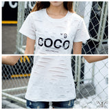 メール便901378】大きいサイズ 穴あき風 HOLLYWOOD  COCO N9プリント デカロゴ　セレカジ　大人気 Tシャツ F 4L~6L