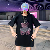 メール便732892】大きいサイズ 韓国 レディース ファッション ビーズ付 Tシャツワンピース LL-4L　ラインストーン付