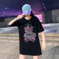 メール便732892】大きいサイズ 韓国 レディース ファッション ビーズ付 Tシャツワンピース LL-4L　ラインストーン付