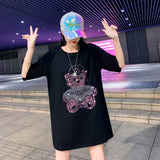 メール便732892】大きいサイズ 韓国 レディース ファッション ビーズ付 Tシャツワンピース LL-4L ラインストーン付