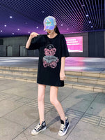 メール便732892】大きいサイズ 韓国 レディース ファッション ビーズ付 Tシャツワンピース LL-4L　ラインストーン付