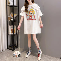 メール便736325】大きいサイズ春夏 韓国 レディース ファッション レースアップ Tシャツワンピース LL-4L　くまプリント