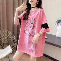 メール便736363】大きいサイズ春夏 韓国 レディース ファッション レースアップ Tシャツワンピース LL-4L