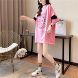 メール便736363】大きいサイズ春夏 韓国 レディース ファッション レースアップ Tシャツワンピース LL-4L