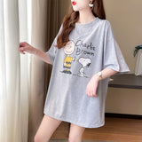 メール便736391】大きいサイズ春夏 韓国 レディース ファッション レースアップ Tシャツワンピース LL-4L プリント