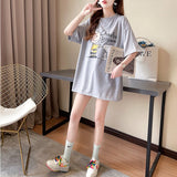 メール便736391】大きいサイズ春夏 韓国 レディース ファッション レースアップ Tシャツワンピース LL-4L プリント