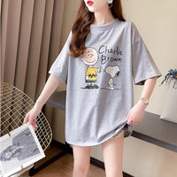 メール便736391】大きいサイズ春夏 韓国 レディース ファッション レースアップ Tシャツワンピース LL-4L プリント